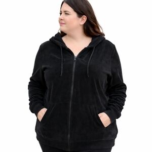 Woman Within Classic Black velour zip up hoodie hooded jacket 1x 22
